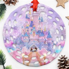 Disney Castle, Mickey And Minnie Round Filigree Ornament (two Sides) by nateshop