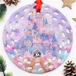 Disney Castle, Mickey And Minnie Round Filigree Ornament (Two Sides) Front