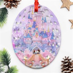 Disney Castle, Mickey And Minnie Oval Filigree Ornament (two Sides)