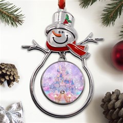 Disney Castle, Mickey And Minnie Metal Snowman Ornament