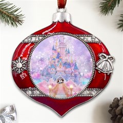 Disney Castle, Mickey And Minnie Metal Snowflake And Bell Red Ornament