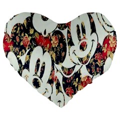 Mickey Mouse, Cartoon, Cartoon Character Large 19  Premium Flano Heart Shape Cushions