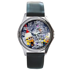 Minions Christmas, Merry Christmas, Minion Christmas Round Metal Watch by nateshop