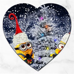 Minions Christmas, Merry Christmas, Minion Christmas Jigsaw Puzzle (heart) by nateshop