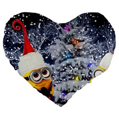 Minions Christmas, Merry Christmas, Minion Christmas Large 19  Premium Flano Heart Shape Cushions by nateshop