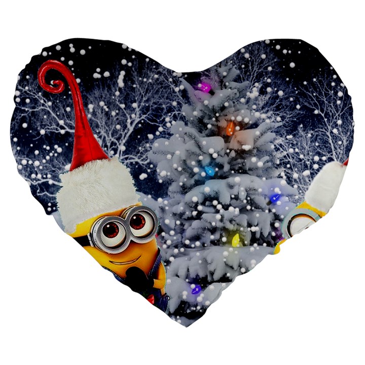 Minions Christmas, Merry Christmas, Minion Christmas Large 19  Premium Flano Heart Shape Cushions