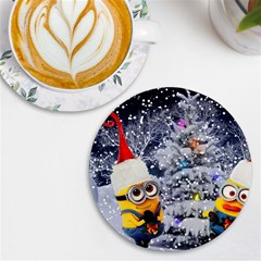 Minions Christmas, Merry Christmas, Minion Christmas Uv Print Round Tile Coaster by nateshop