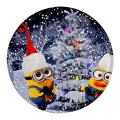 Minions Christmas, Merry Christmas, Minion Christmas Round Glass Fridge Magnet (4 Pack) by nateshop