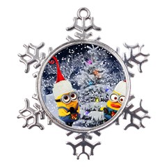 Minions Christmas, Merry Christmas, Minion Christmas Metal Large Snowflake Ornament by nateshop