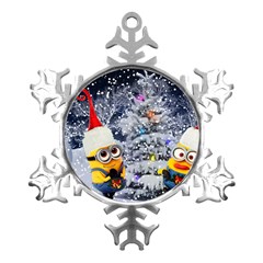 Minions Christmas, Merry Christmas, Minion Christmas Metal Small Snowflake Ornament by nateshop