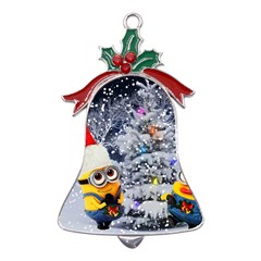 Minions Christmas, Merry Christmas, Minion Christmas Metal Holly Leaf Bell Ornament by nateshop