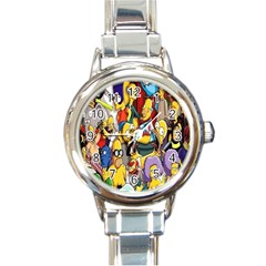 The Simpsons, Cartoon, Crazy, Dope Round Italian Charm Watch by nateshop