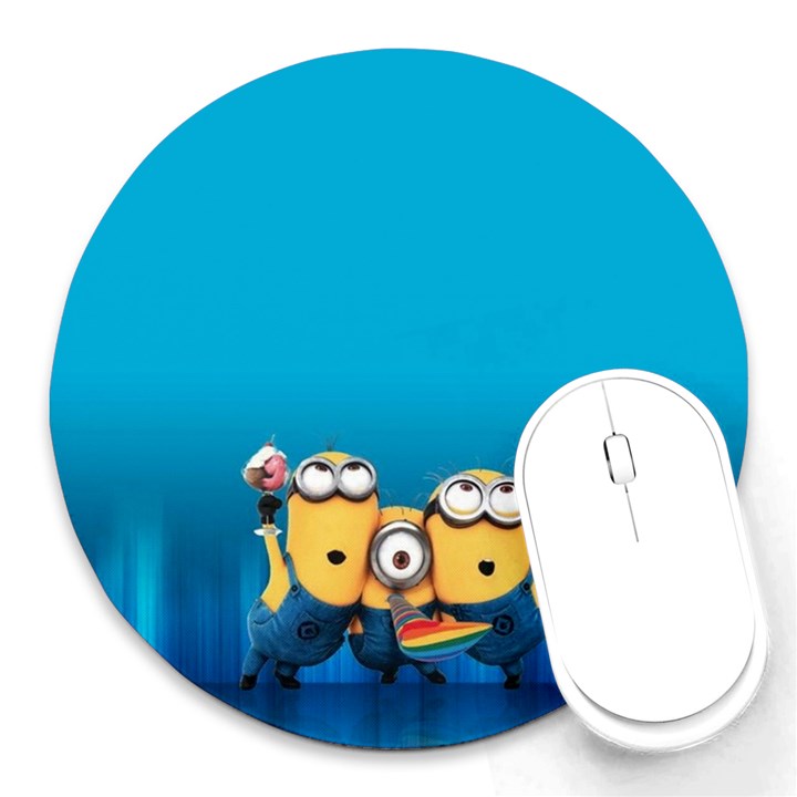 Minions, Blue, Cartoon, Cute, Friends Round Mousepad