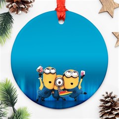 Minions, Blue, Cartoon, Cute, Friends Ornament (round) by nateshop