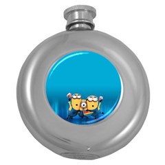 Minions, Blue, Cartoon, Cute, Friends Round Hip Flask (5 Oz) by nateshop