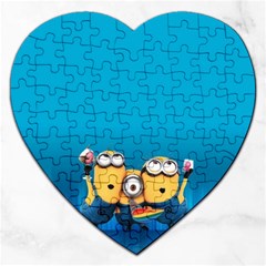 Minions, Blue, Cartoon, Cute, Friends Jigsaw Puzzle (heart) by nateshop