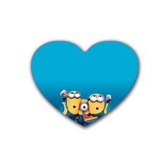 Minions, Blue, Cartoon, Cute, Friends Rubber Coaster (heart) by nateshop