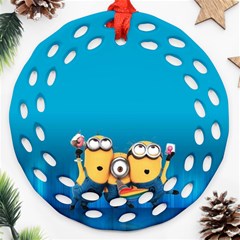 Minions, Blue, Cartoon, Cute, Friends Ornament (round Filigree)