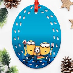 Minions, Blue, Cartoon, Cute, Friends Ornament (oval Filigree) by nateshop