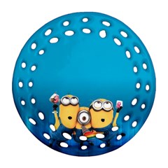 Minions, Blue, Cartoon, Cute, Friends Round Filigree Ornament (two Sides) by nateshop