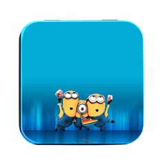 Minions, Blue, Cartoon, Cute, Friends Square Metal Box (black) by nateshop