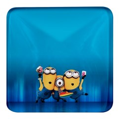 Minions, Blue, Cartoon, Cute, Friends Square Glass Fridge Magnet (4 Pack) by nateshop