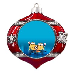 Minions, Blue, Cartoon, Cute, Friends Metal Snowflake And Bell Red Ornament by nateshop