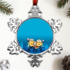 Minions, Blue, Cartoon, Cute, Friends Metal Small Snowflake Ornament by nateshop