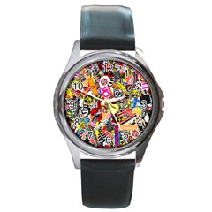 Sticker Bomb, Art, Cartoon, Dope Round Metal Watch by nateshop