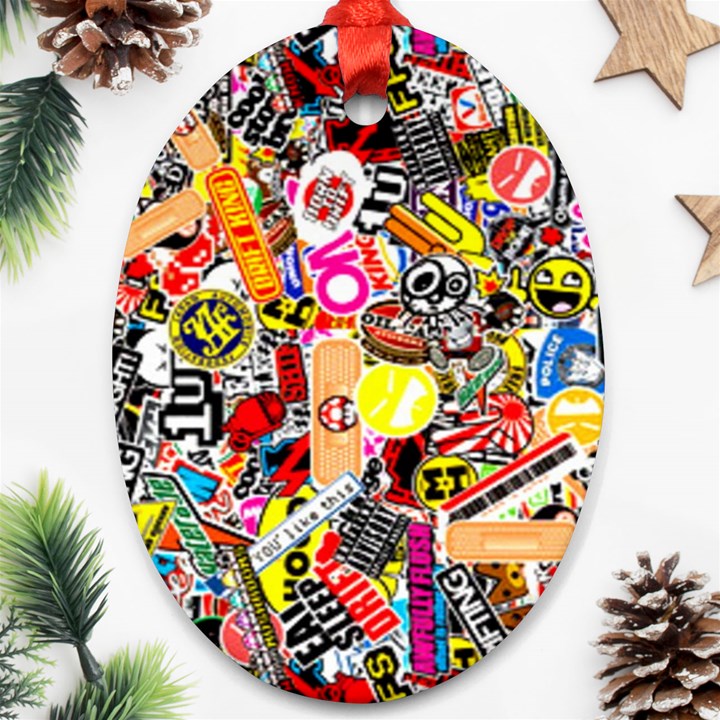 Sticker Bomb, Art, Cartoon, Dope Ornament (Oval)