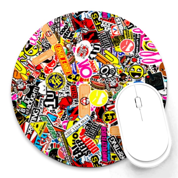 Sticker Bomb, Art, Cartoon, Dope Round Mousepad