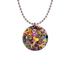 Sticker Bomb, Art, Cartoon, Dope 1  Button Necklace by nateshop