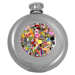 Sticker Bomb, Art, Cartoon, Dope Round Hip Flask (5 Oz) by nateshop