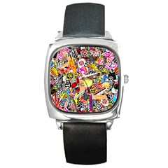 Sticker Bomb, Art, Cartoon, Dope Square Metal Watch by nateshop