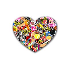 Sticker Bomb, Art, Cartoon, Dope Rubber Heart Coaster (4 Pack) by nateshop