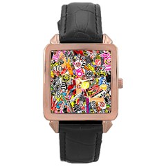 Sticker Bomb, Art, Cartoon, Dope Rose Gold Leather Watch  by nateshop