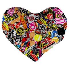 Sticker Bomb, Art, Cartoon, Dope Large 19  Premium Flano Heart Shape Cushions by nateshop