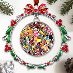 Sticker Bomb, Art, Cartoon, Dope Metal X mas Wreath Ribbon Ornament by nateshop