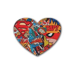 Comic Cartoon Pattern Rubber Heart Coaster (4 Pack) by pakminggu