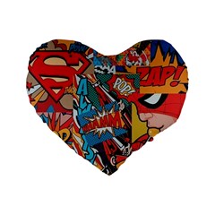 Comic Cartoon Pattern Standard 16  Premium Heart Shape Cushions by pakminggu