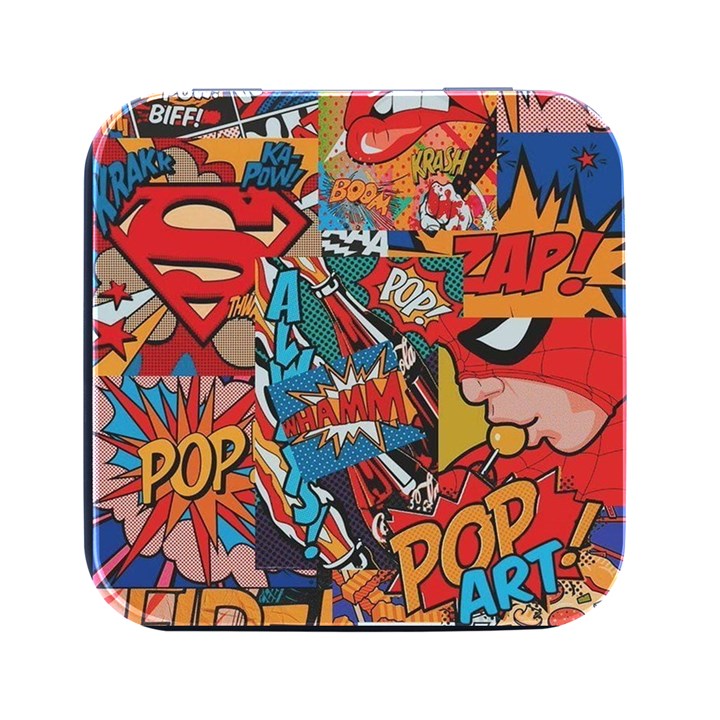 Comic Cartoon Pattern Square Metal Box (Black)