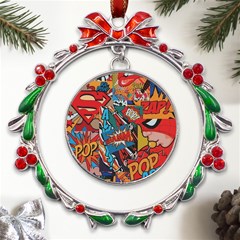 Comic Cartoon Pattern Metal X mas Wreath Ribbon Ornament