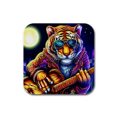 Tiger Rockingstar Rubber Square Coaster (4 Pack) by Sparkle