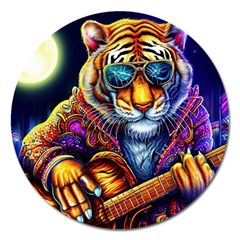 Tiger Rockingstar Magnet 5  (round) by Sparkle