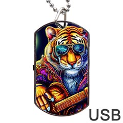 Tiger Rockingstar Dog Tag Usb Flash (two Sides) by Sparkle