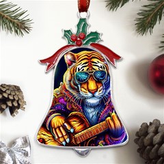 Tiger Rockingstar Metal Holly Leaf Bell Ornament