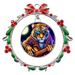 Tiger Rockingstar Metal X mas Wreath Ribbon Ornament by Sparkle