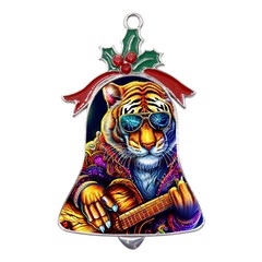 Tiger Rockingstar Metal Holly Leaf Bell Ornament