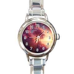 Pink Nature Round Italian Charm Watch