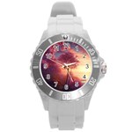 Pink Nature Round Plastic Sport Watch (L) Front